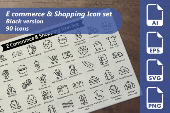E Commerce Shopping Line Icon Set: Graphics Review